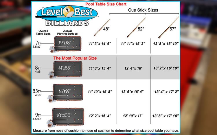 Billiard Pool Table Size Chart